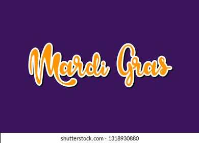 Mardi Gras lettering text vector isolated illustration on purple background. Template design for poster, banner, greeting card