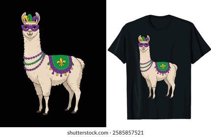 Mardi Gras Llama T-Shirt Design