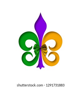 Mardi Gras logo. Fleur-de-Lis lily symbol for masquerade carnival. American New Orleans Fat Tuesday celebration poster greeting card. Australian Mardi Gras parade - Vector illustration
