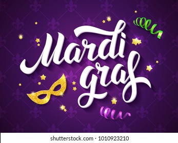 Mardi Gras Logo Hand Drawn Lettering Stock Vector (Royalty Free ...