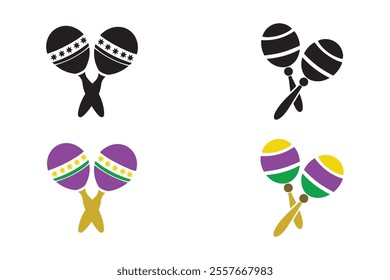 Mardi gras maracas set on whitebackground