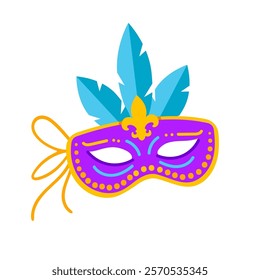 Mardi Gras Mask with Blue Feathers for celebrating Mardi Gras. Carnival mask icon vector isolated on white background for your web and mobile app design