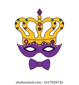 Mardi gras mask bowtie and crown design, Party carnival decoration celebration festival holiday fun new orleans and traditional theme Vector illustration