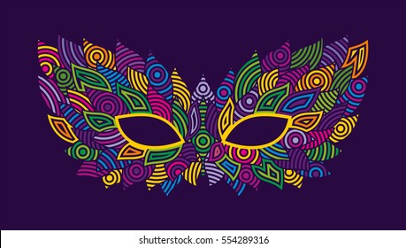 Mardi gras mask. Bright colors vector carnival mask. Object for greeting cards. Mardi gras, carnival decor.