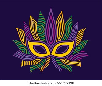 Mardi gras mask. Bright colors vector carnival mask. Object for greeting cards. Mardi gras, carnival decor.