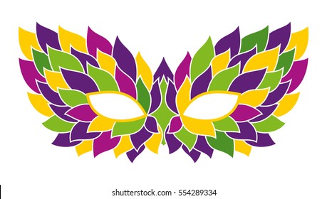 Mardi gras mask. Bright colors vector carnival mask. Object for greeting cards. Mardi gras, carnival decor.