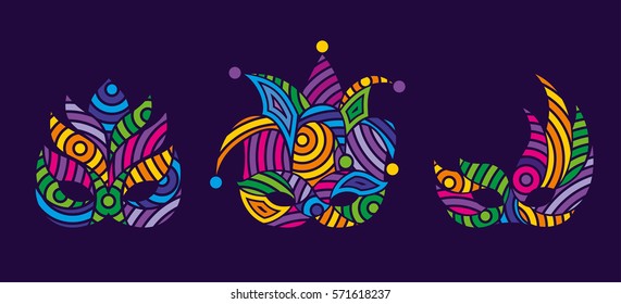 Mardi gras mask. Bright colors vector carnival mask. Object for greeting cards. Mardi gras, carnival set.