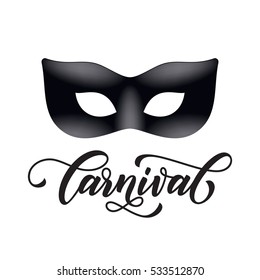 Mardi Gras mask carnival calligraphy lettering for Venetian masquerade festival, Fat Tuesday celebration in New Orleans or Australian Mardi Gras traditional parade