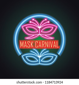 mardi gras for mask carnival with neon light effect. vector illustration