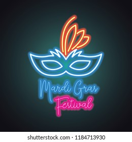 mardi gras for mask carnival with neon light effect. vector illustration