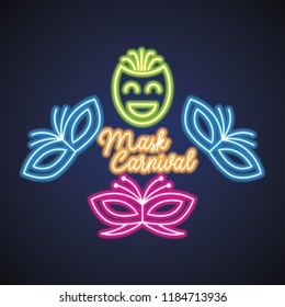 mardi gras for mask carnival with neon light effect. vector illustration