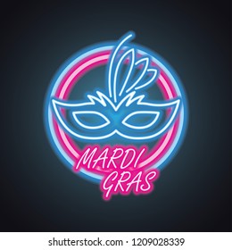 mardi gras for mask carnival with neon light effect. vector illustration