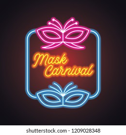 mardi gras for mask carnival with neon light effect. vector illustration