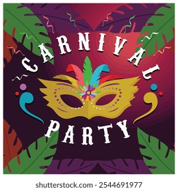 Mardi Gras mask for carnival party in Brazil. Spring party with festive confetti. Carnival party concept. Flat vector illustration.