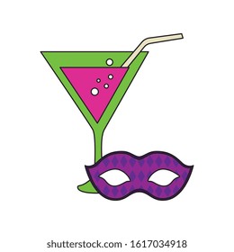 Mardi gras mask and cocktail design, Party carnival decoration celebration festival holiday fun new orleans and traditional theme Vector illustration