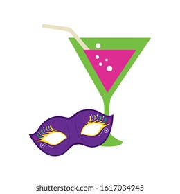 Mardi gras mask and cocktail design, Party carnival decoration celebration festival holiday fun new orleans and traditional theme Vector illustration