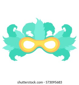 Mardi gras mask with color feather. Icon colorful props for carnival or theater.