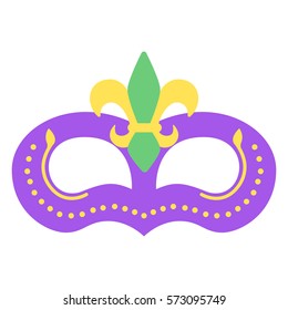 Mardi Gras Mask With Color Fleur. Icon Colorful Props For Carnival Or Theater.