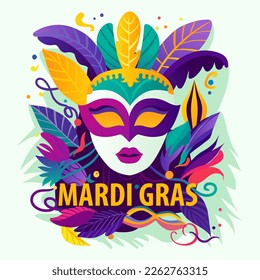 Mardi Gras mask, colorful poster or flyer template. Vector illustration