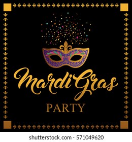 Mardi Gras mask, colorful poster, template. Vector illustration.