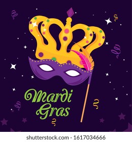 Mardi gras mask and crown design, Party carnival decoration celebration festival holiday fun new orleans and traditional theme Vector illustration