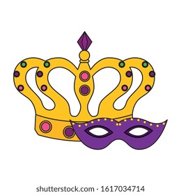 Mardi gras mask and crown design, Party carnival decoration celebration festival holiday fun new orleans and traditional theme Vector illustration