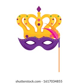 Mardi gras mask and crown design, Party carnival decoration celebration festival holiday fun new orleans and traditional theme Vector illustration