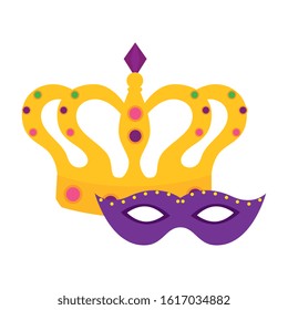 Mardi gras mask and crown design, Party carnival decoration celebration festival holiday fun new orleans and traditional theme Vector illustration