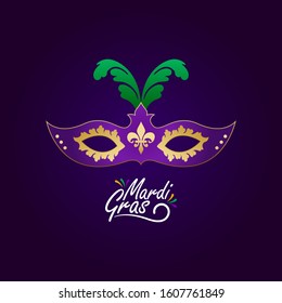 Mardi gras mask design background with handwritten lettering. Vector illustration