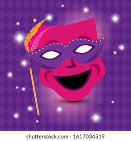 Mardi gras mask design, Party carnival decoration celebration festival holiday fun new orleans and traditional theme Vector illustration