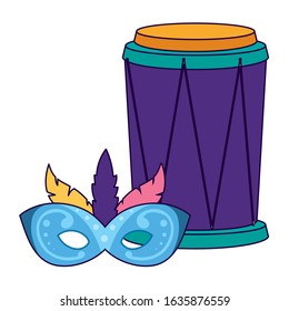 Mardi gras mask and drum design, Party carnival decoration celebration festival holiday fun new orleans and traditional theme Vector illustration