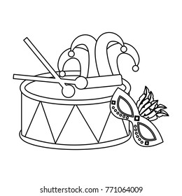 mardi gras mask drum hat jester and sticks