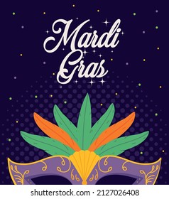mardi gras mask feather card