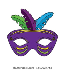 Mardi gras mask with feathers design, Party carnival decoration celebration festival holiday fun new orleans and traditional theme Vector illustration
