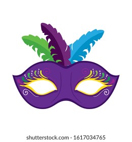 Mardi gras mask with feathers design, Party carnival decoration celebration festival holiday fun new orleans and traditional theme Vector illustration