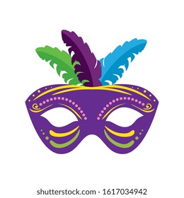 Mardi gras mask with feathers design, Party carnival decoration celebration festival holiday fun new orleans and traditional theme Vector illustration