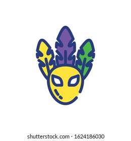 Mardi gras mask with feathers, design, Party carnival decoration celebration festival holiday fun new orleans and traditional theme Vector illustration