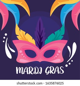Mardi gras mask with feathers design, Party carnival decoration celebration festival holiday fun new orleans and traditional theme Vector illustration