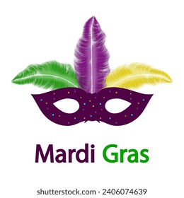 Mardi Gras mask with feathers, vector art illustration.