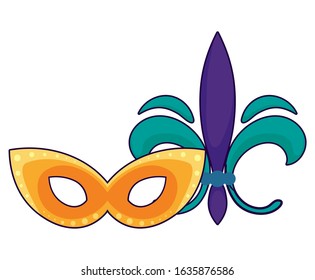 Mardi gras mask and fleur de lis design, Party carnival decoration celebration festival holiday fun new orleans and traditional theme Vector illustration
