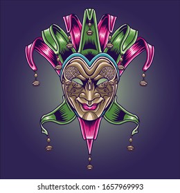 mardi gras mask and girl illustration