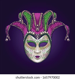 mardi gras mask and girl illustration