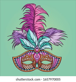 mardi gras mask and girl illustration