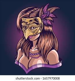 mardi gras mask and girl illustration