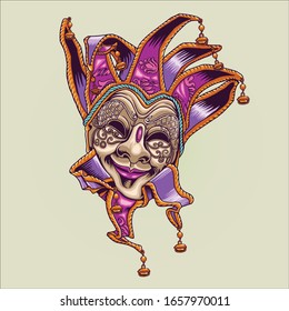 mardi gras mask and girl illustration