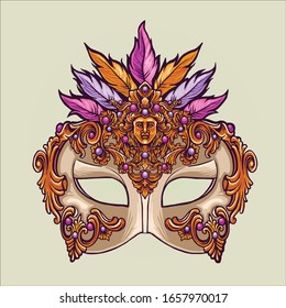 mardi gras mask and girl illustration