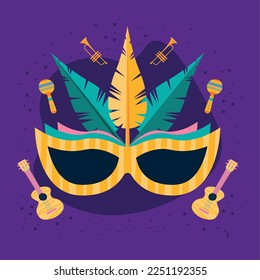mardi gras mask and guitars poster