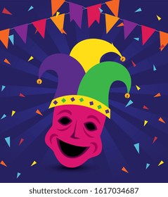 Mardi gras mask with hat design, Party carnival decoration celebration festival holiday fun new orleans and traditional theme Vector illustration