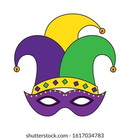 Mardi gras mask and hat design, Party carnival decoration celebration festival holiday fun new orleans and traditional theme Vector illustration