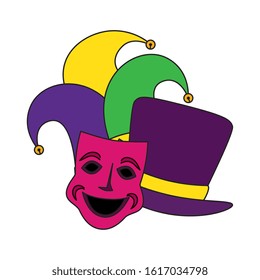 Mardi gras mask and hat design, Party carnival decoration celebration festival holiday fun new orleans and traditional theme Vector illustration